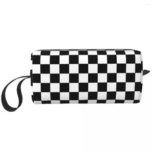 Borse portaoggetti Borsa per trucco a quadretti in bianco e nero Organizzatore cosmetico da viaggio per donna Articoli da toeletta a scacchiera geometrica Kawaii