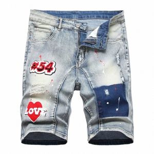 men's Graffiti Ripped Denim Short Jeans 2023 Summer New Fi Casual Slim Big Hole Retro Style Denim Shorts Male Brand Clothes d4BJ#