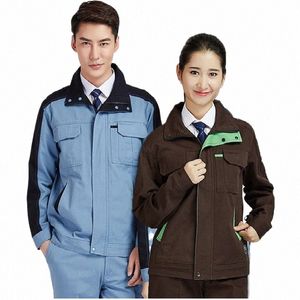 100%Cott Work Clothing Set Men Kvinnor Jacka+byxor Mekanisk enhetlig Auto Repair Welding Suit Workshop Coverall Men Work Clothes V5th#