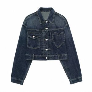 2024 women's fi new heart-shaped pocket denim jacket jacket jacket E6gY#
