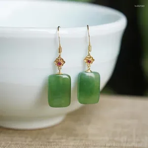 Dangle Earrings In Ethnic Style Natural Hetian Jade For Women Classic Eardrop Simple Jewelry Cheongsam Hanfu Accessories