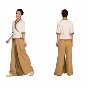 Kvinnors spa -terapeut Massage Uniform Thai Style Cott Linen Restaurang Arbetskläder Set för servitörer WaitRes Thailand R2KK#