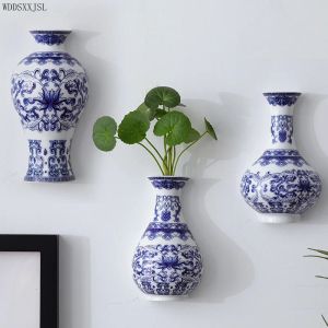 Vasi WDDSXXJSL vaso in ceramica antico vaso per composizioni floreali in porcellana blu e bianca soggiorno accessori per la casa appeso a parete