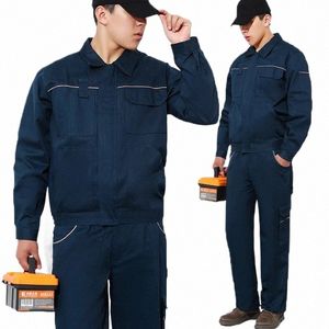 100% Cott Saldatura Tuta Abbigliamento da lavoro per uomo Donna Uniforme da officina con strisce riflettenti Abiti da lavoro di sicurezza Giacca Pantaloni K31u #