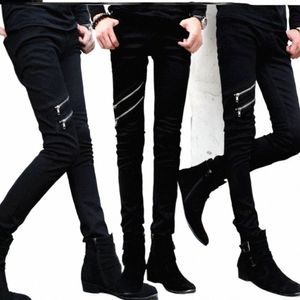 Casual Zipper Designer Men's Jeans Denim Pants 2024 Spring and Autumn Korean New Trendy Black Slim Elastic Pencil Trousers Male M9ac#