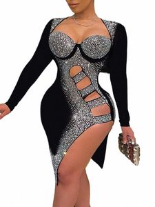 lw SXY Плюс Размер Dres Rhineste Cut Out Bodyc Prom Dr party Dress Сексуальная блестка с блестками Midi Dr Party Club Dres W67b #