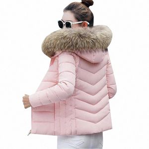 新しい女性ダウンコットパッド入りコート冬のフード付き大きなフェイクファーカラーパーカーコート温かい厚い短いジャケット女性アウトウェアAB668 80SS＃