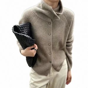 turtleneck Cardigan Ladies 100% pure woolen sweater Autumn and winter loose thickened cmere base sweater knitted coat tide 77dW#