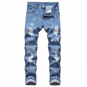 kot pantolon yırtık kot kot pantolon erkekler için düz pantales hombre jeans para hombre mavi dikkatli beyaz nokta erkek pantolon n0f9#