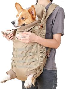 Hundbärare husdjur frontpack händer gratis mjuk andningsbar säkerhet resor ryggsäck taktisk utomhus militärbrun för små medelstora hundar