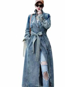 autumn And Spring Denim Lg Coat Woman Luxury Women's Coats Women's Coats Jackets Trench Coat Female Traf Women's Trench Coat c7ay#