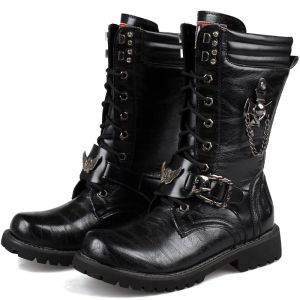 boots Men Fashion Motorcycle Boots Midcalf Military Combat Boots Gothic Belt Punk Boots Men Sneakers Shoes Hightop Casual Boots