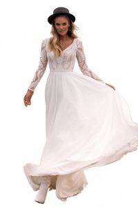 roycebridal Chiff scollo a V manica lunga da sposa Dr Sweep treno pizzo aperto indietro Bohemian Boho Beach Wedding Dr abito da sposa k2ri #