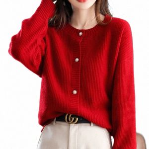 Wiosna i jesień damski swobodny sweter Kurtka swobodna damska odzież LG Silny kolor koreański top czerwony sweter D7SY#