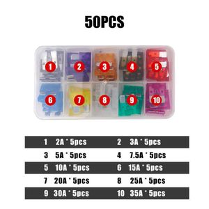 Upgrade 50/100Pcs Car Fuse Set Blade Fuse 2-35A Standard Detect Tools With Box Clip Automotive Fuse Assortment Set Accessories