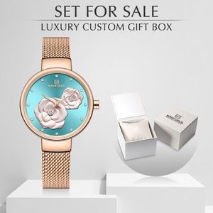 Neue NAVIFORCE Rose Gold Frauen Uhren Kleid Quarzuhr Damen mit Luxus Box Weibliche Armbanduhr Mädchen Uhr Set für 345S