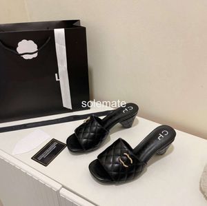 프랑스 여성 신발 여름 다이아몬드 패턴 슬리퍼 스퀘어 발가락 얕은 슬라이드 고품질 고급 디자이너 샌들 밴드 이름 2c 체크 무늬