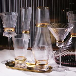 Wine Glasses Luxury Gold Vertical Stripe Glass Champagne Couple Wedding Gift Party Cup Drinking Heat-Resistant Water