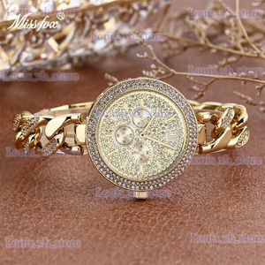 Altri orologi Donna Fashion Brand MISSFOX Luxury Gold Elegante abito da festa al quarzo es per donna Orologio con braccialetto scintillante Droshipping T240329