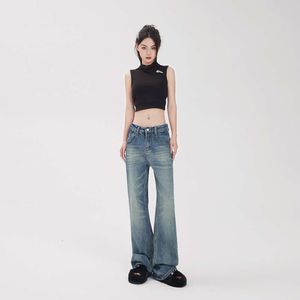 2023 New American Pi Shuai Wide Leg Jeans Womens Cool and Spicy High WAIST汎用洗浄ストレートレッグジーンズ