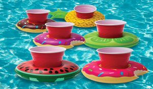 Donut Pool Drink Holder Floats Pineapple Watermelon Kiwi Floating uppblåsbara kopphållare för poolpartiedekorationer9793523