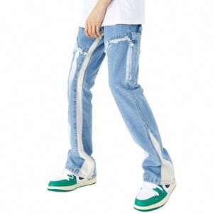 2023 Cyber ​​Y2K FI WED BLÅ BAGGY FLARED JEANS PANTS FÖR MÄN KLÄDER RACK HIP HOP Kvinnor Denim Byxor Ropa Hombre G1L5#