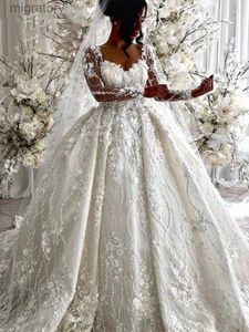 Abiti sexy urbani Lusso Avorio Matrimonio Arabo 3D Illusione floreale Maniche lunghe O-Collo Bottone Indietro Abiti da sposa Abiti da sposa yq240329