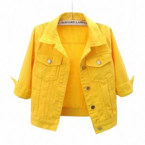 Kadın Denim Ceket Bahar Sonbahar Kısa Ceket Pembe Jean Ceketler Günlük Üstler Mor Sarı Beyaz Gevşek Üstler Lady Dış Giyim Howdfeo 4792#