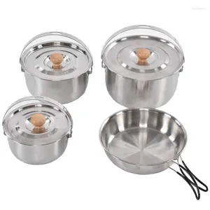 Cookware set Portable Cooking Pot Pan Set rostfritt stål Övervikt Hållbara tre lager botten universellt utmärkt med