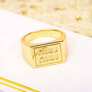 miumu letter square ring MUI fashion internet celebrity ring high-end light new style with box