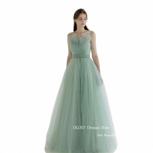 Oloey Fairy Sage Green Draped Tulle LG PROM DRES KOREA女性結婚式の写真撮影Prince Invinding Gowns Garden Bride Dr H5ev＃