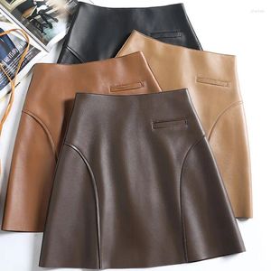 تنورات تنورة جلدية نساء Wintter الخريف الأنيق الأسود Mini Zipper أصلي جلد الغنم 4 ألوان Sy4928