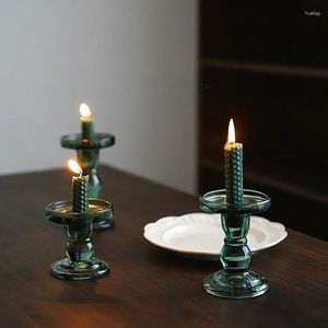 Mum Tutucular Koyu Yeşil Cam Candlestick Vintage Avrupa Yemek Masası Ev Dekoru Düğün Dekorasyonu L