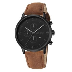 Mode Genève Men Date Alloy Case Syntetic Leather Analog Quartz Sport Watch Man Clock Top Brand Luxury Relogio Masculino D30185S