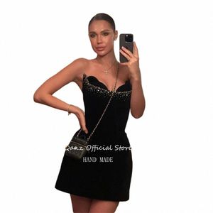 qanz preto veludo baile dres cristal vintage strapl sereia festa curta dres luxo noite dres para mulher plus size s3vp #