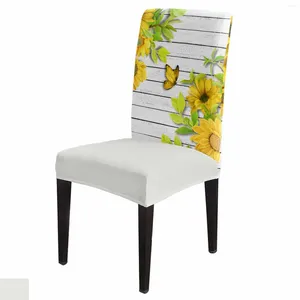 Chair Covers Sunflower Flower Butterfly Wooden Board Cover Set Kitchen Stretch Spandex Seat Slipcover Home Decor Dining Room