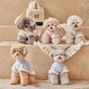 Cão vestuário camisa inverno quente sólido laço pulôver moda saia teddy bichon pequeno animal de estimação estilo princesa roupas gato