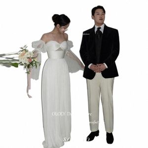 Oloey Fairy Soft Tulle A Line Korea Wedding Dres Puff LG Sleeves Sweetheart Golvlängd Brudklänningar Photoshoot Mariage G0YB#