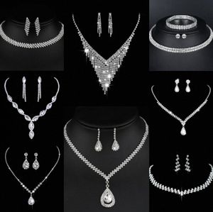 Värdebelt lab diamantsmycken Set Sterling Silver Wedding Halsbandörhängen för kvinnor Bridal Engagement Smyckesgåva K1QI#