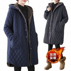 2023 캐주얼 겨울 자켓 스트라이프 후드 퀼트 퀼트 코트 여성 의류 대형 크기 LG 파카 겨울 코트 코트 23OE#