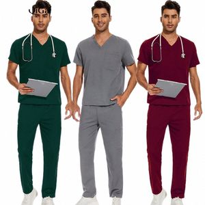 Erkek Kısa Kollu Scrub Üstleri Tıbbi Pantolon Hemşire Üniforma Diş Hekim Tutsları Doktor T-Shirt Pantolon Kliniği Güzellik Sal Çalışma Setleri X7AV#