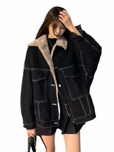 Nya koreanska FI Winter Women Coat Warm 2023 Lapel denim Tjock jacka Casual Work Clothes Cott Padded Jackets för kvinnors toppar Y3FZ#