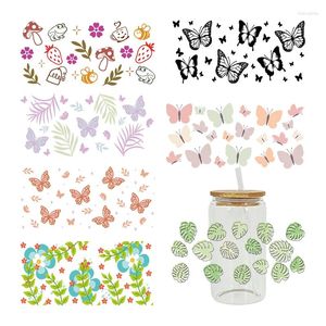 Window Stickers UV DTF Transfer Sticker Flowers Butterfly For The 16oz Libbey Glasses Wraps Bottles Cup Can DIY Waterproof Custom Decals