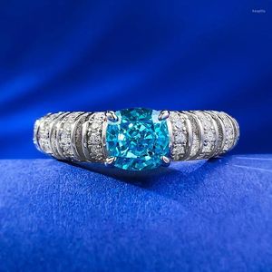 Anéis de cluster artesanal aquamarine diamante anel real 925 prata esterlina festa de casamento banda para mulheres nupcial noivado jóias presente