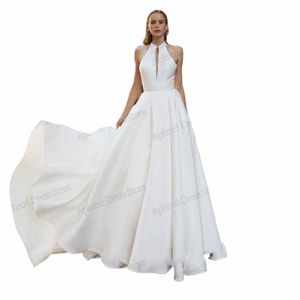 Enkla bröllopsdres a-line satin brudklänningar ärmhalterhalsrockar för formella festgolvlängd vestidos de novia 31i2#