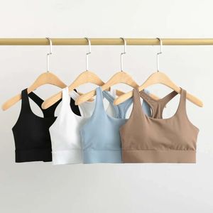 LU Hizalama Yüksek Tanklar Arka Kanca Kapanış Etki Spor Sütun Salonu Giyim Kadın Tam Kapsamlı Tello Yastıklı Yoga Fitness Bras Egzersiz Tank Tops Limon Spor 2024