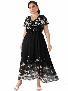 2023 Women Dr Short Sleeve Summer Woman Black Lg Dres Floral Dr Party Elegant Maxi Dr Plus Size Evening Dres n9LM#