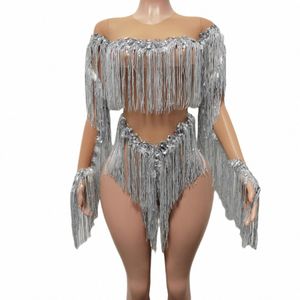 SIRE SPARKLY RHINESTE FRINGE BOIDYSUIT Women Sexy Dancerショー