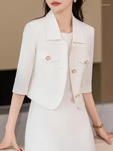 Women's Suits Fashion Solid Sweet Elegant Single Breasted Festival Short Blazer Women Office Casual Seven-point Sleeve Suit Tops Spring