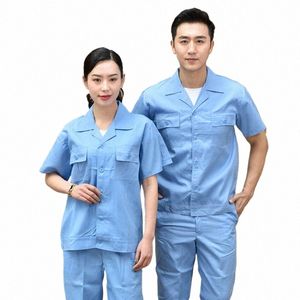 short Sleeve Jacket Pants Work Clothing Men Women Summer Workshop Work Uniform Welding Suit Auto Repair Labor Mechanic Coveralls e0mY#